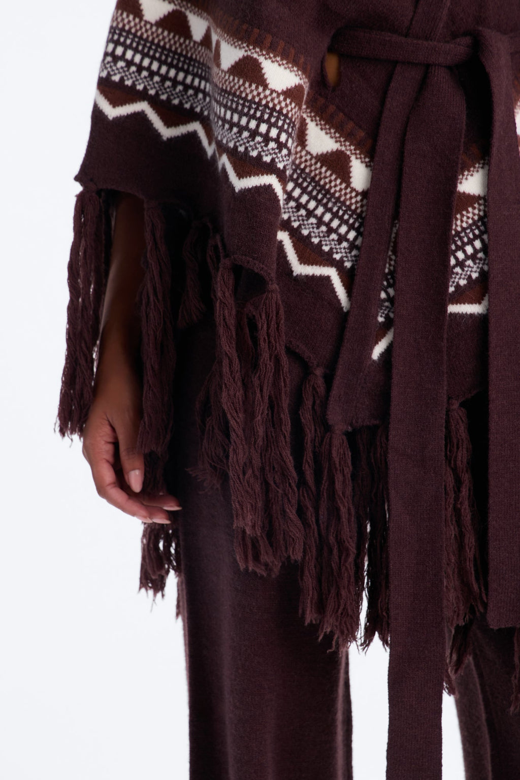 Willow Fringe Poncho Sweater Pant Set - Chocolate