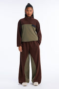Here For It Color Block Fleece Pant Set - Brown/combo