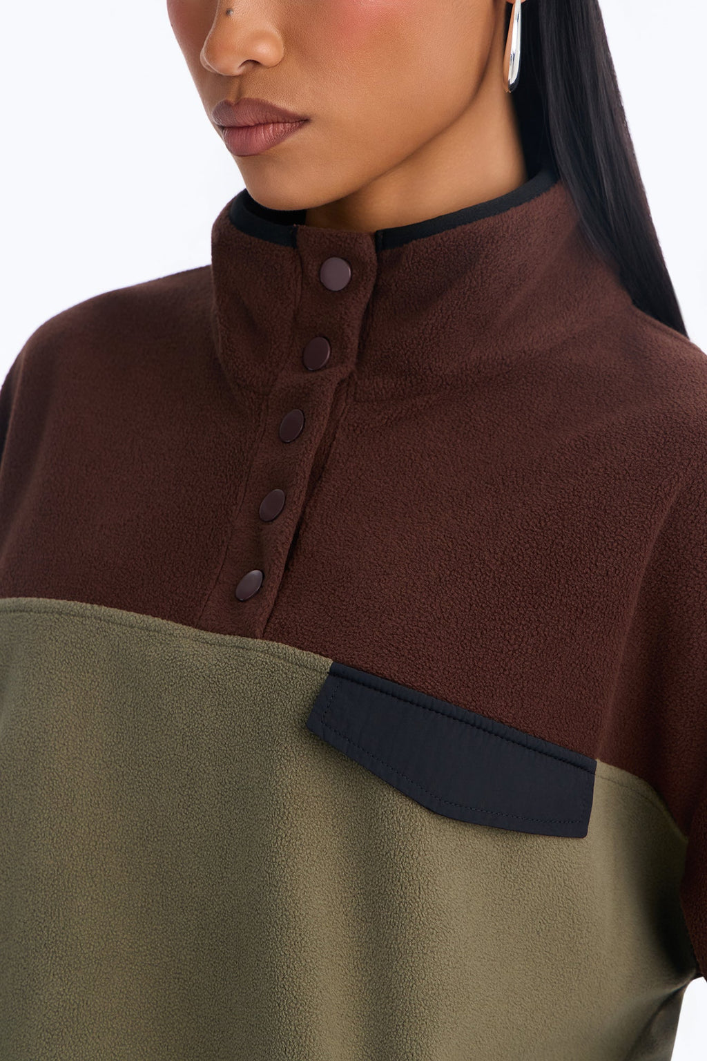 Here For It Color Block Fleece Pant Set - Brown/combo