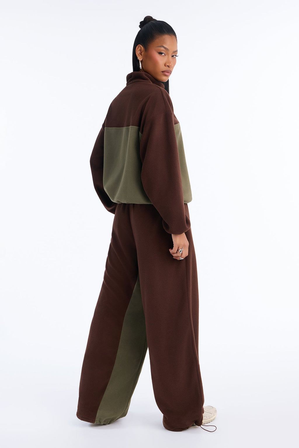 Here For It Color Block Fleece Pant Set - Brown/combo