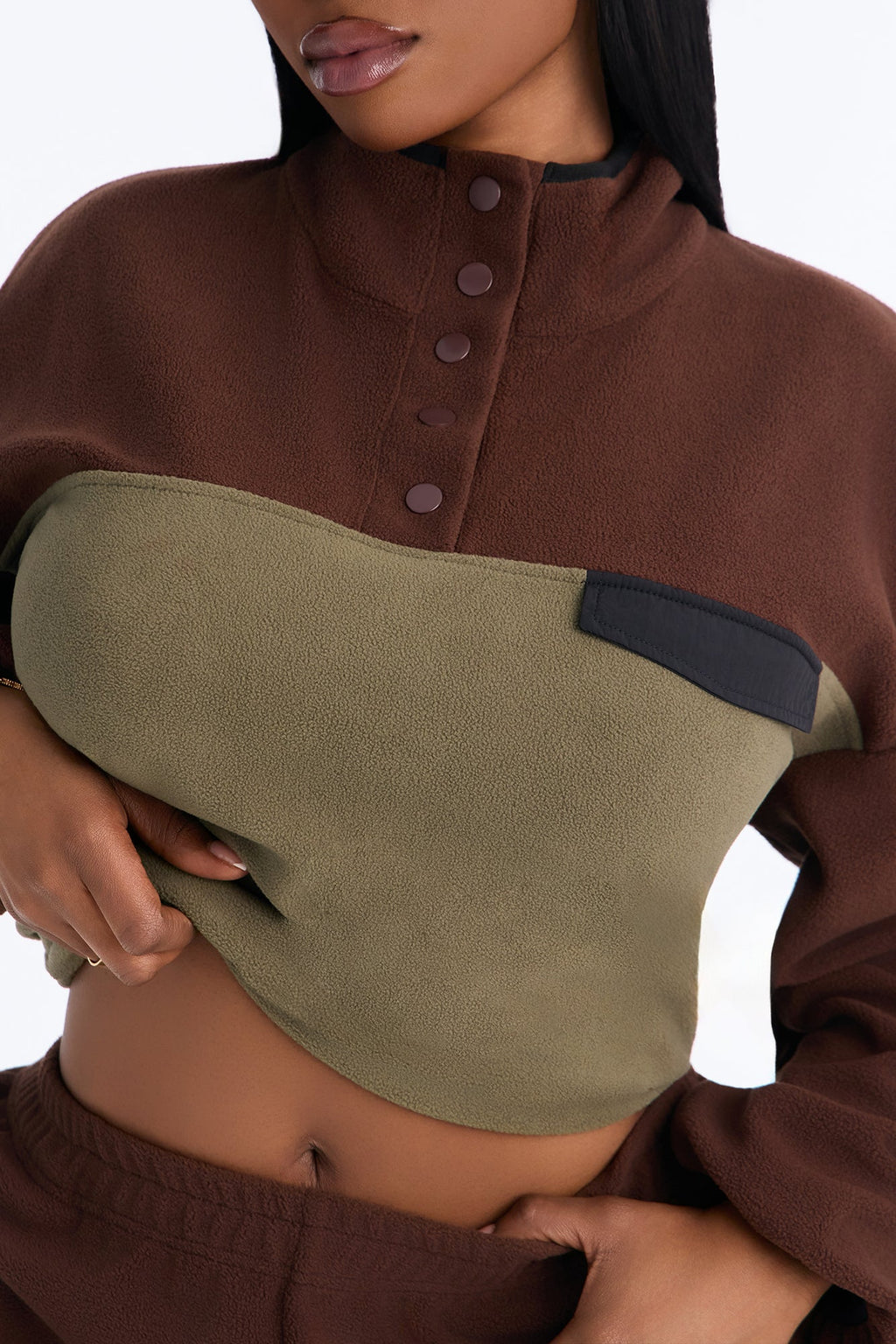 Here For It Color Block Fleece Pant Set - Brown/combo