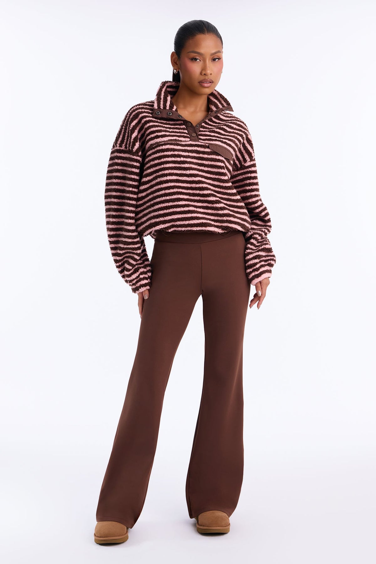 Bundled Nights Flare Leg Pant Set - Brown/combo