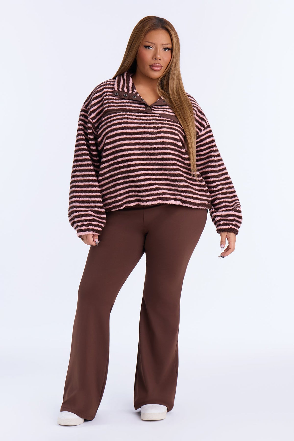 Bundled Nights Flare Leg Pant Set - Brown/combo