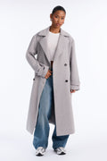 Aria Double Breasted Wool Blend Long Coat - Light Heather Grey