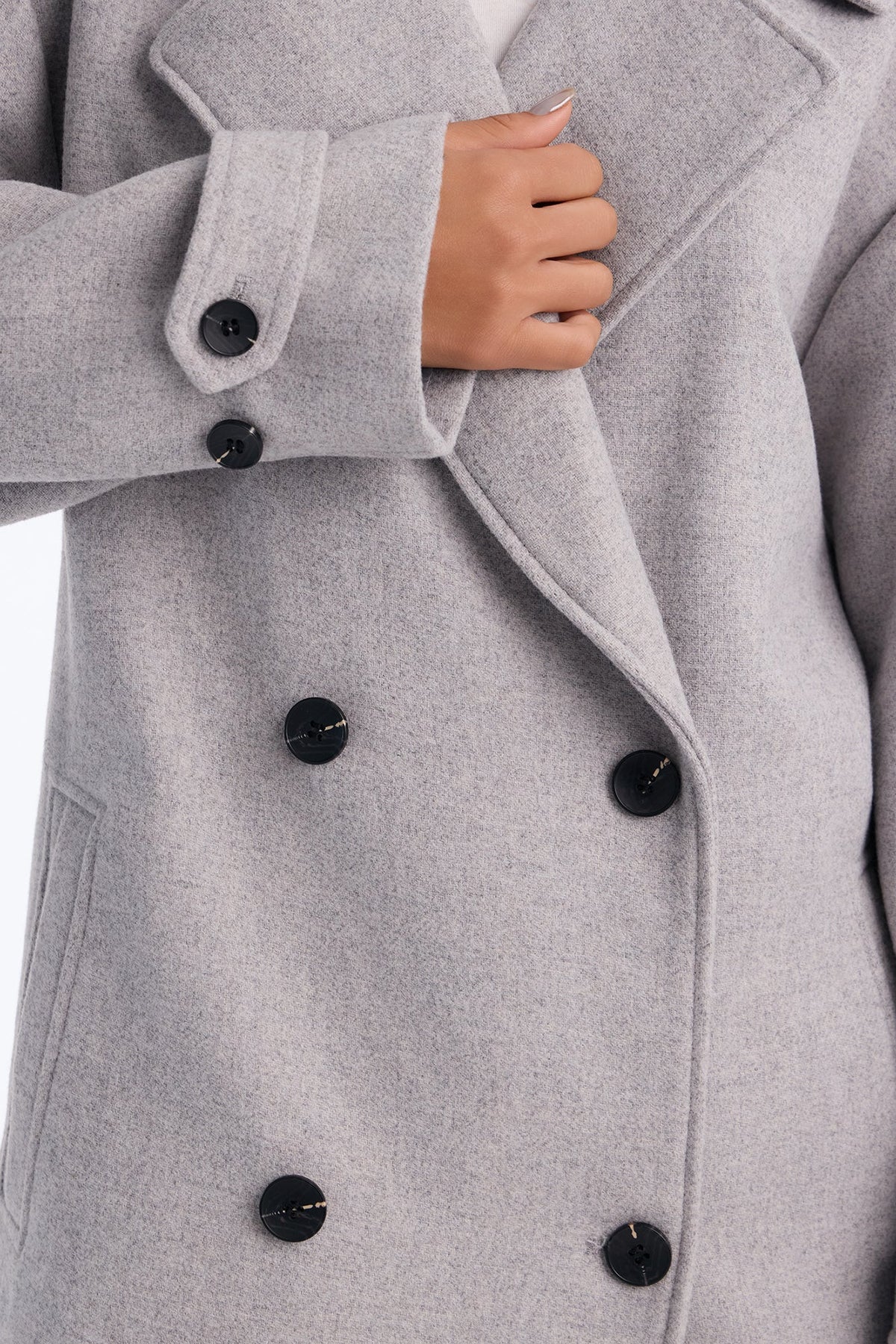 Aria Double Breasted Wool Blend Long Coat - Light Heather Grey
