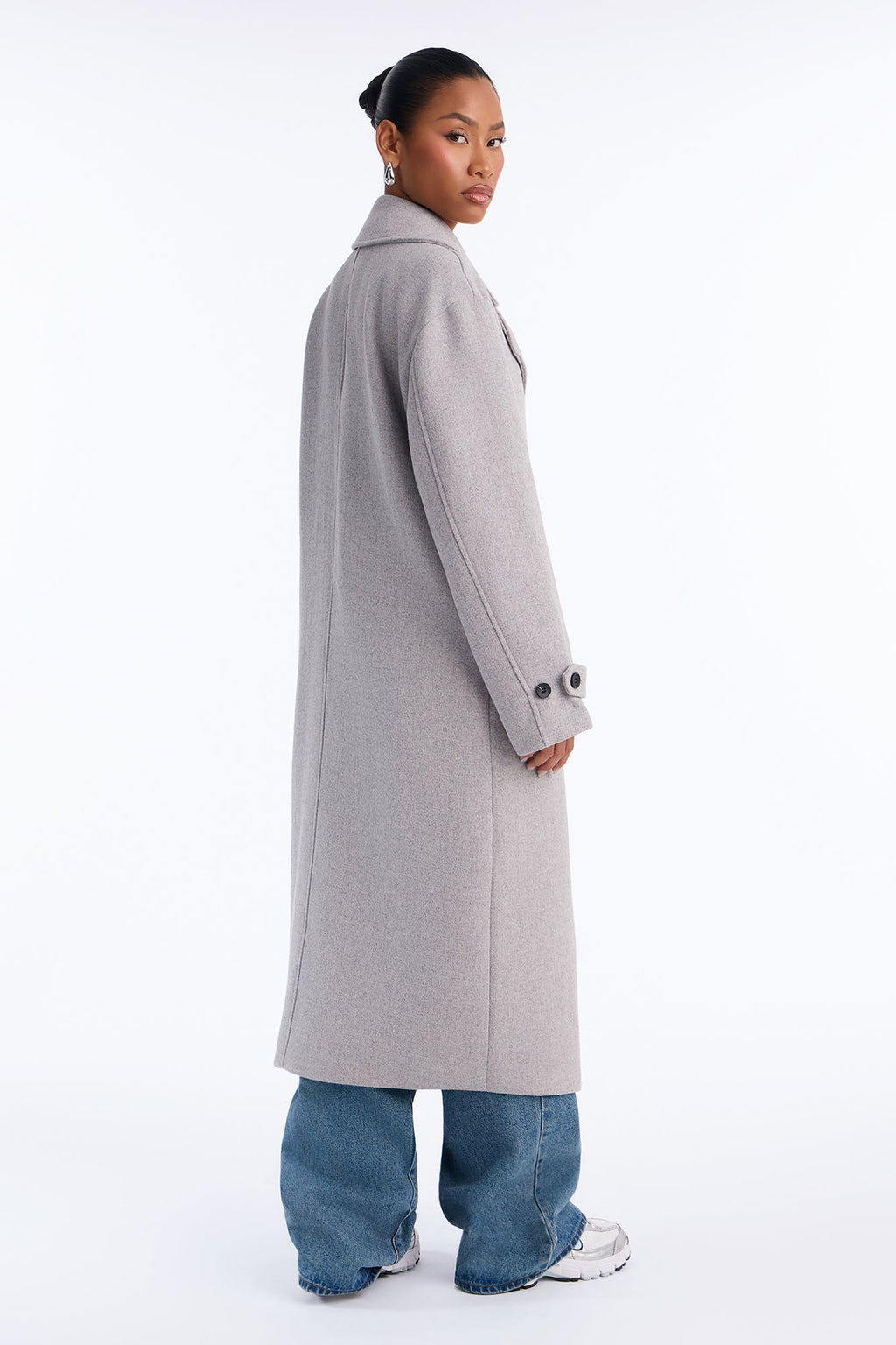Aria Double Breasted Wool Blend Long Coat - Light Heather Grey