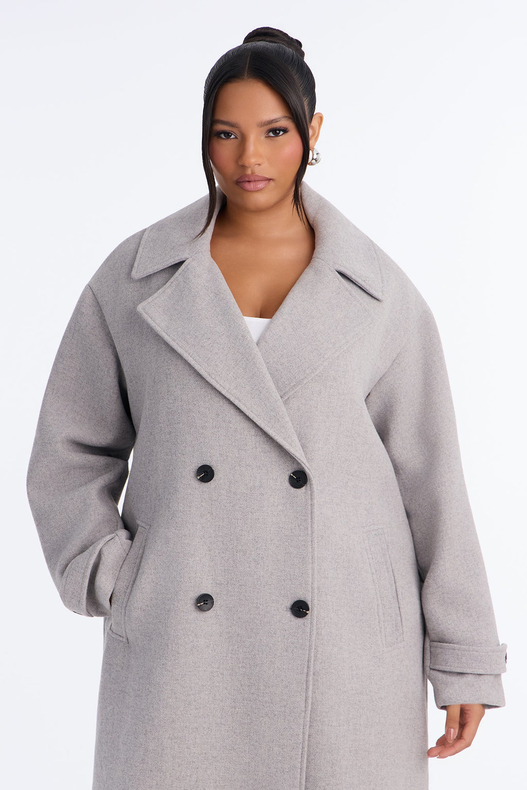 Aria Double Breasted Wool Blend Long Coat - Light Heather Grey