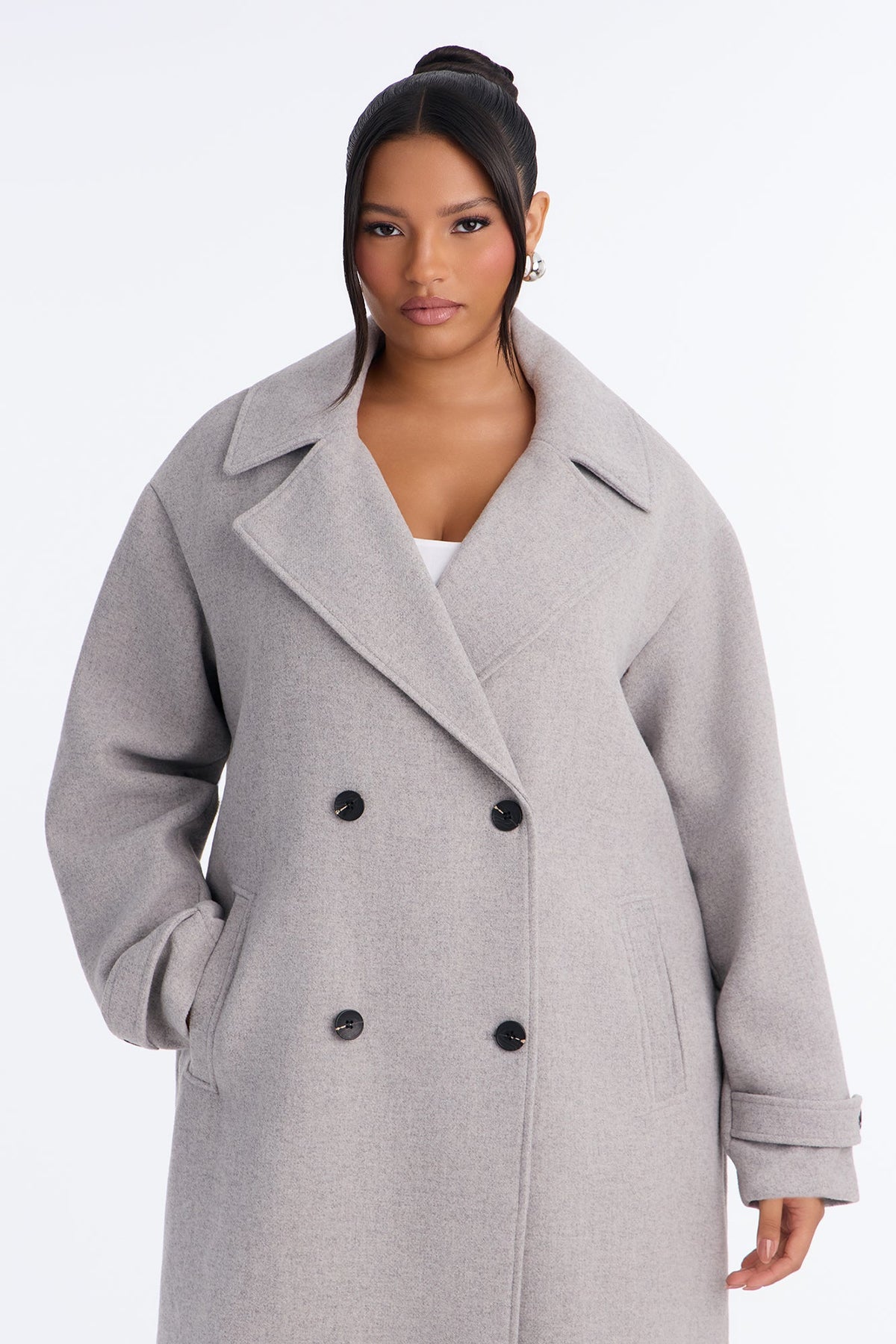 Aria Double Breasted Wool Blend Long Coat - Light Heather Grey