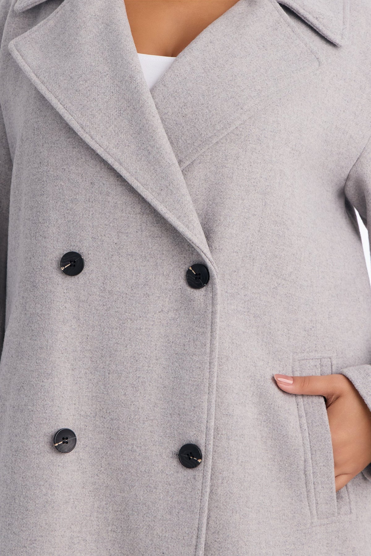 Aria Double Breasted Wool Blend Long Coat - Light Heather Grey