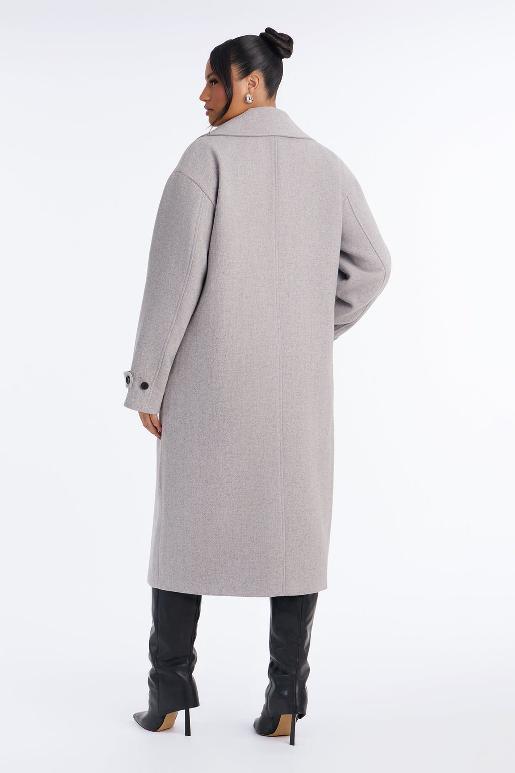 Aria Double Breasted Wool Blend Long Coat - Light Heather Grey