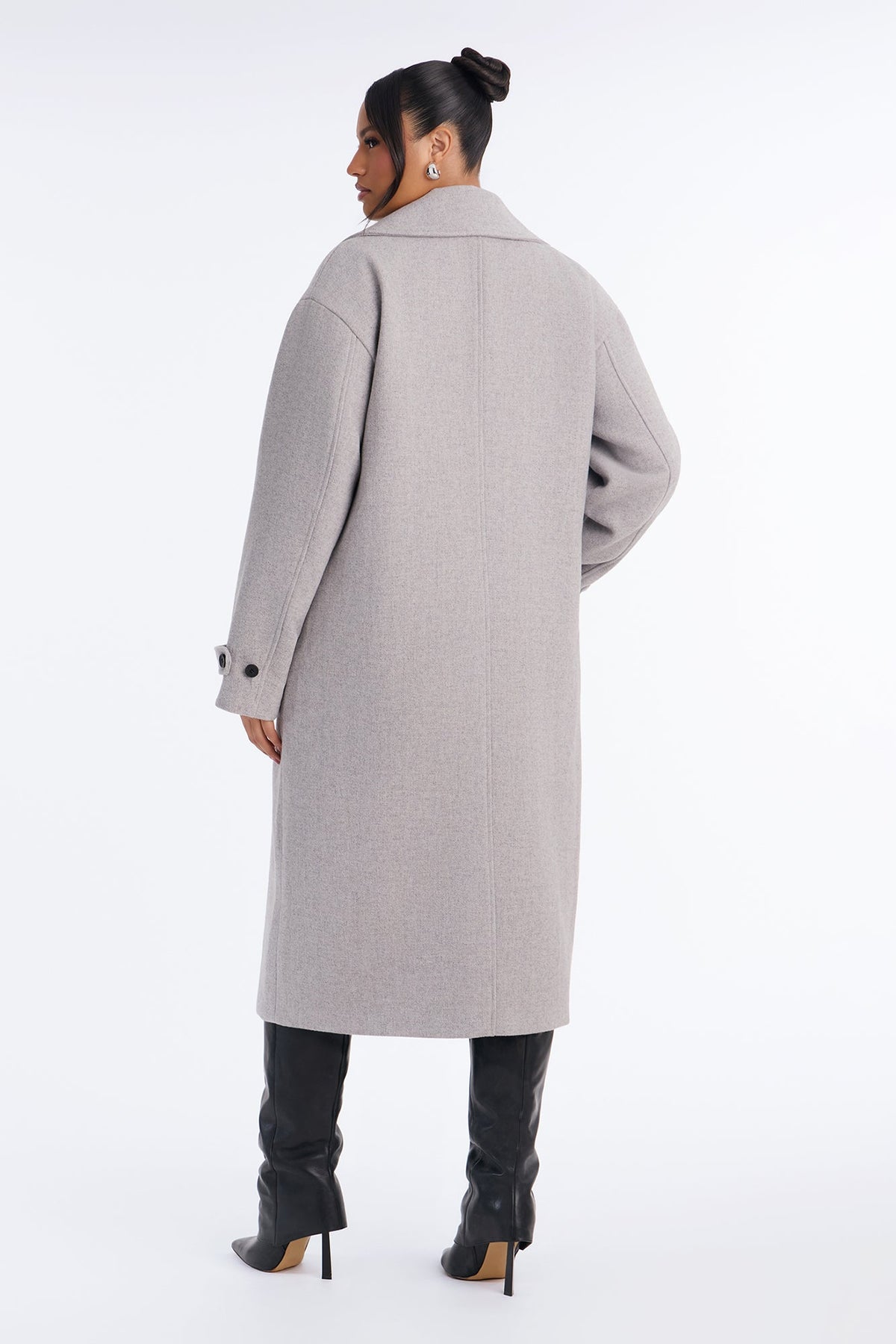 Aria Double Breasted Wool Blend Long Coat - Light Heather Grey