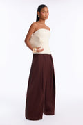 Camile Pleated Tuxedo Stripe Wide Leg Trouser - Burgundy