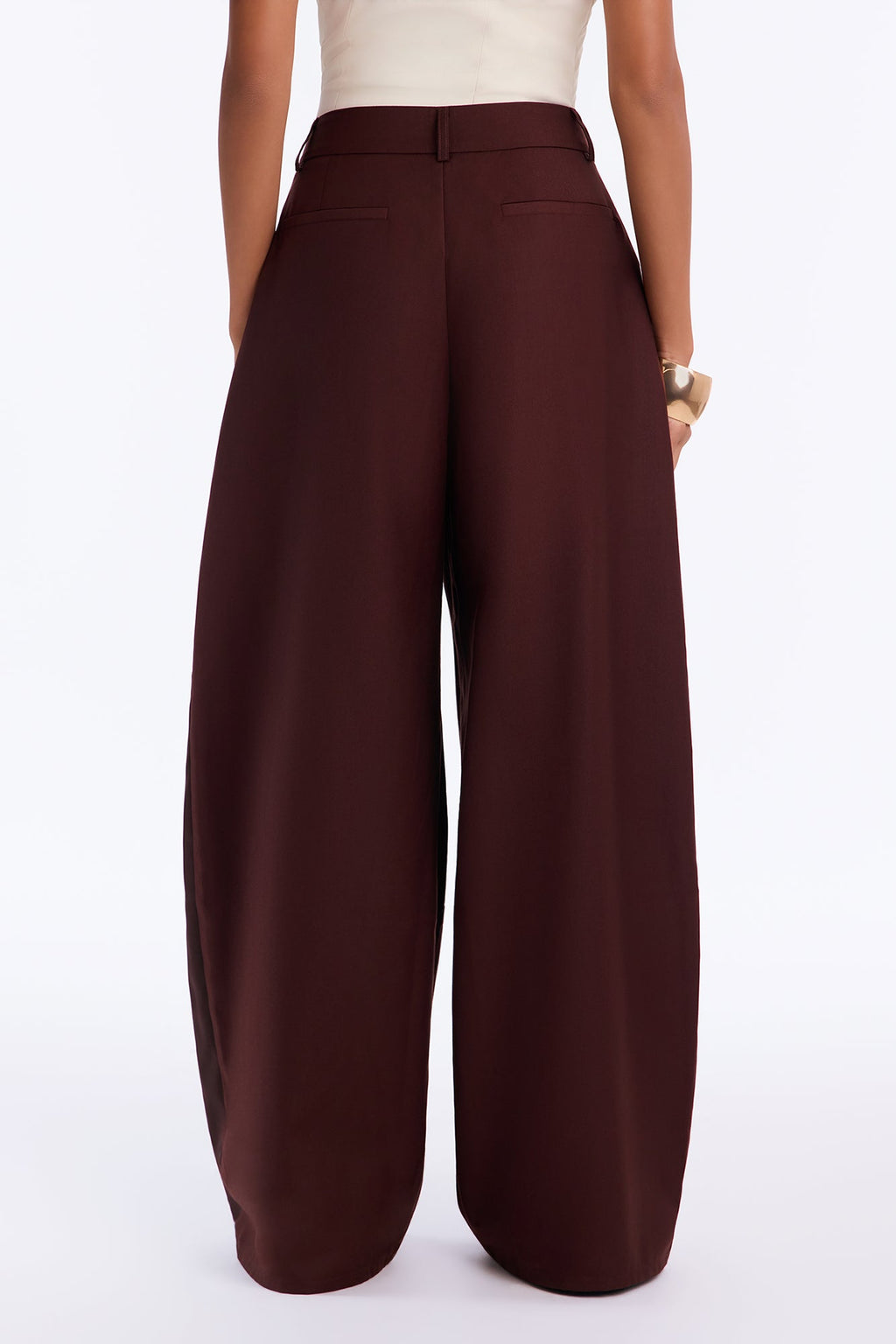 Camile Pleated Tuxedo Stripe Wide Leg Trouser - Burgundy