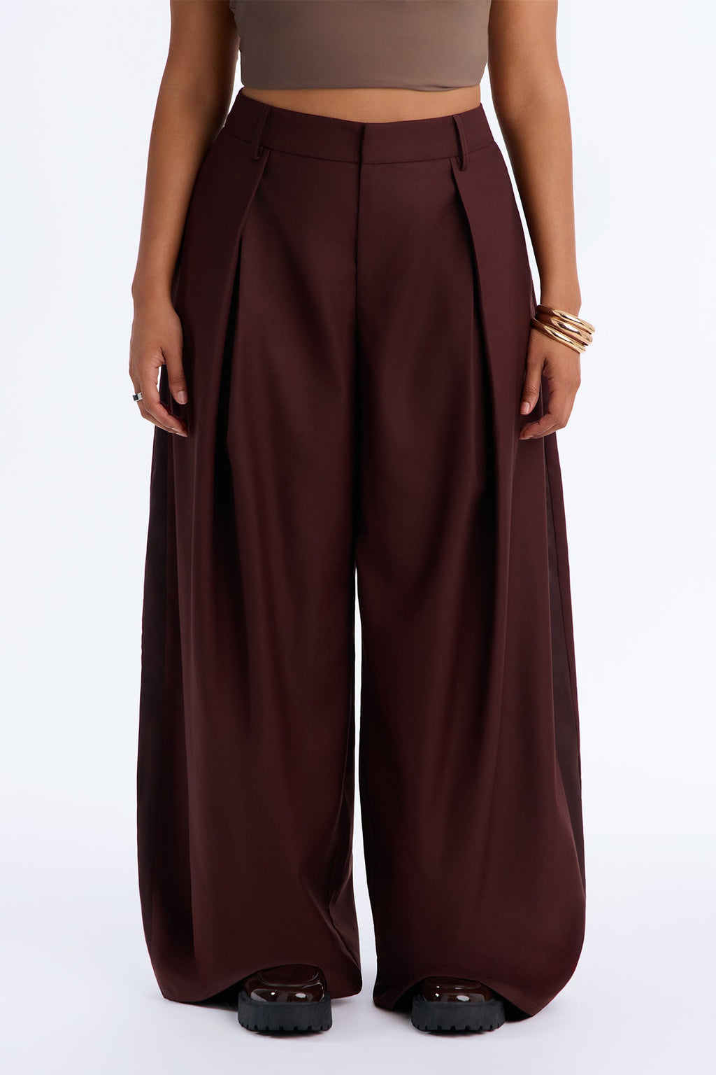 Camile Pleated Tuxedo Stripe Wide Leg Trouser - Burgundy
