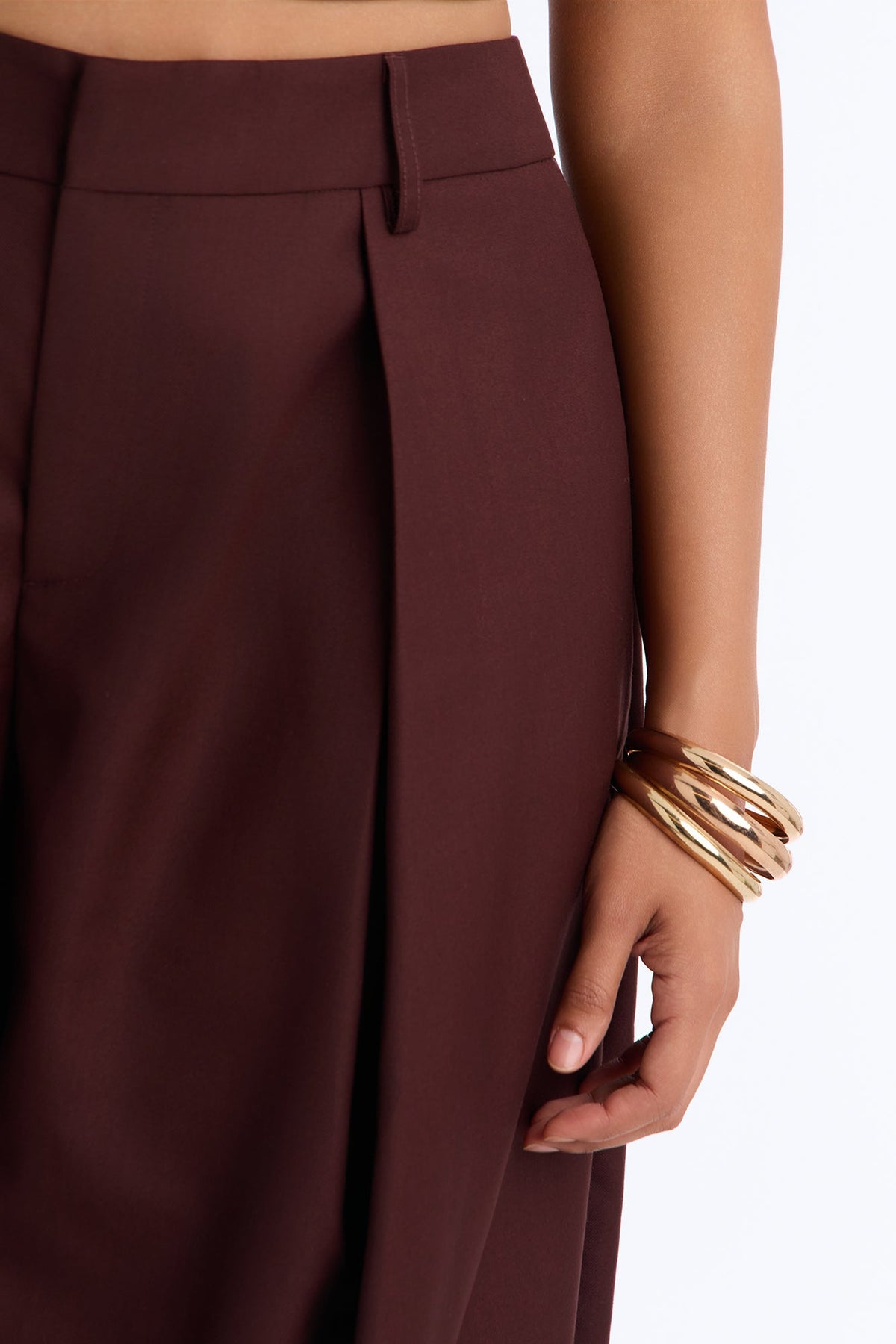 Camile Pleated Tuxedo Stripe Wide Leg Trouser - Burgundy