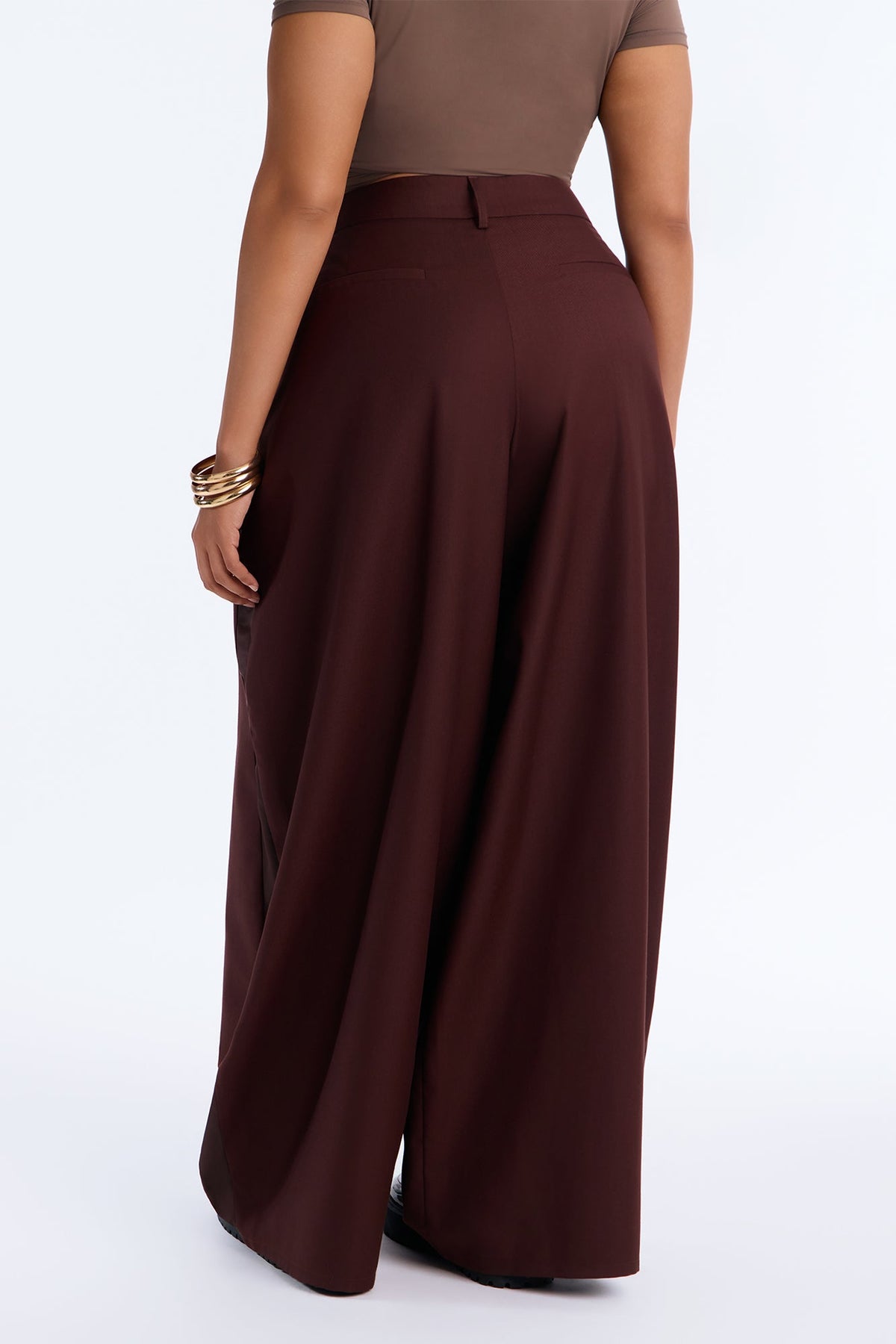 Camile Pleated Tuxedo Stripe Wide Leg Trouser - Burgundy