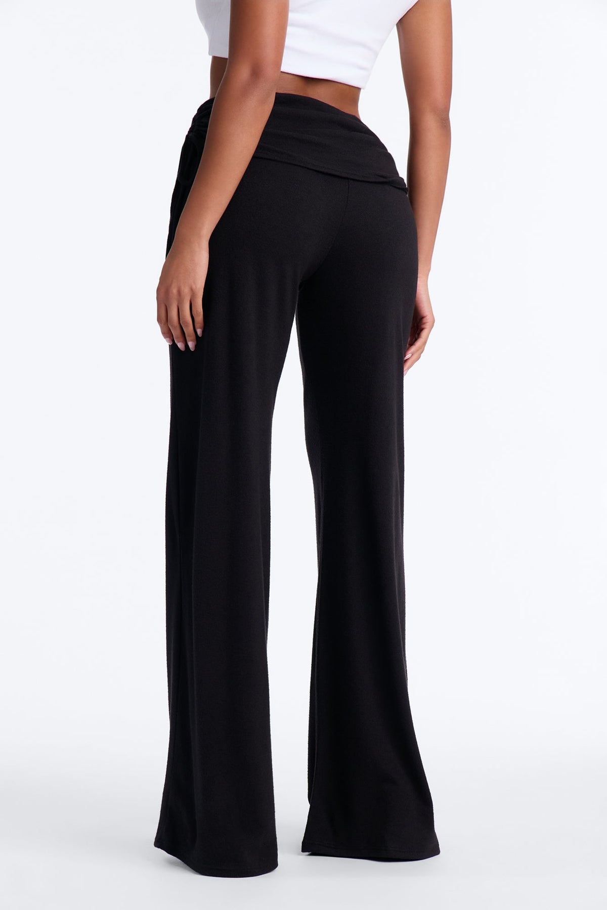 Connie Cozy Foldover Wide Leg Pant - Black
