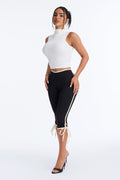 Scout Low Rise Contrast Side Tie Capri Leggings - Black/White