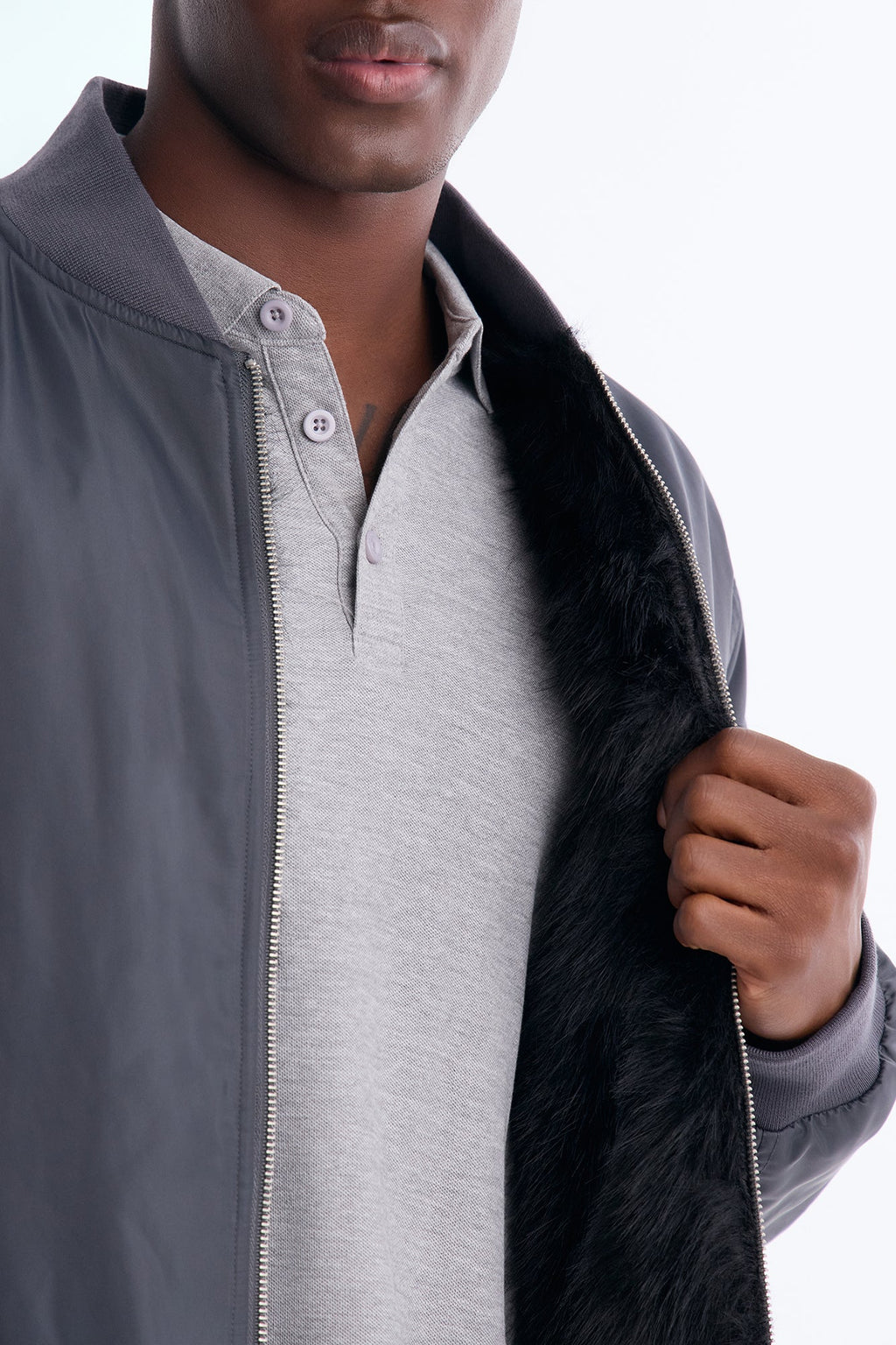 Hardy Faux Fur Bomber Jacket - Charcoal/combo