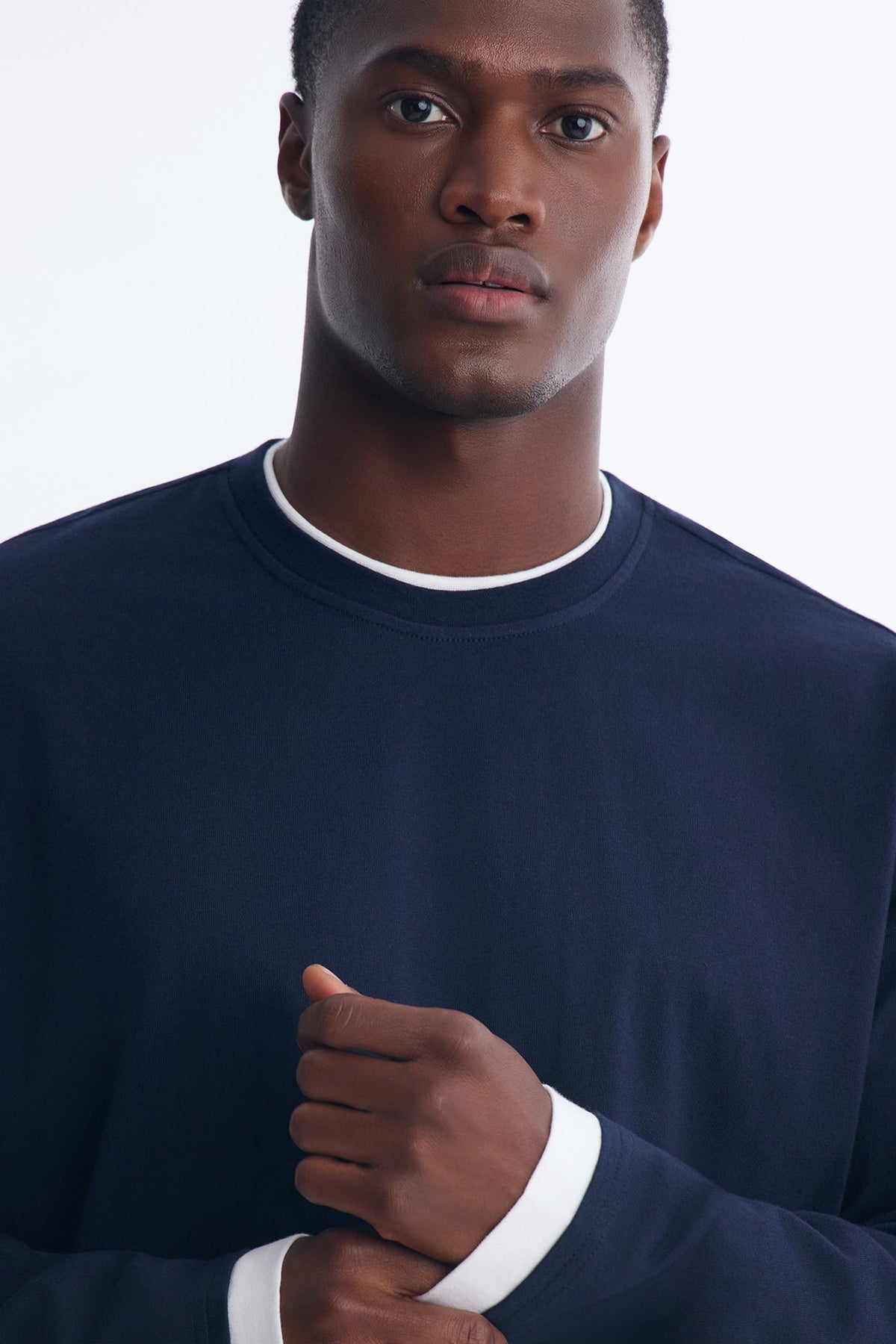 Layered Oversized Long Sleeve Tee - Navy