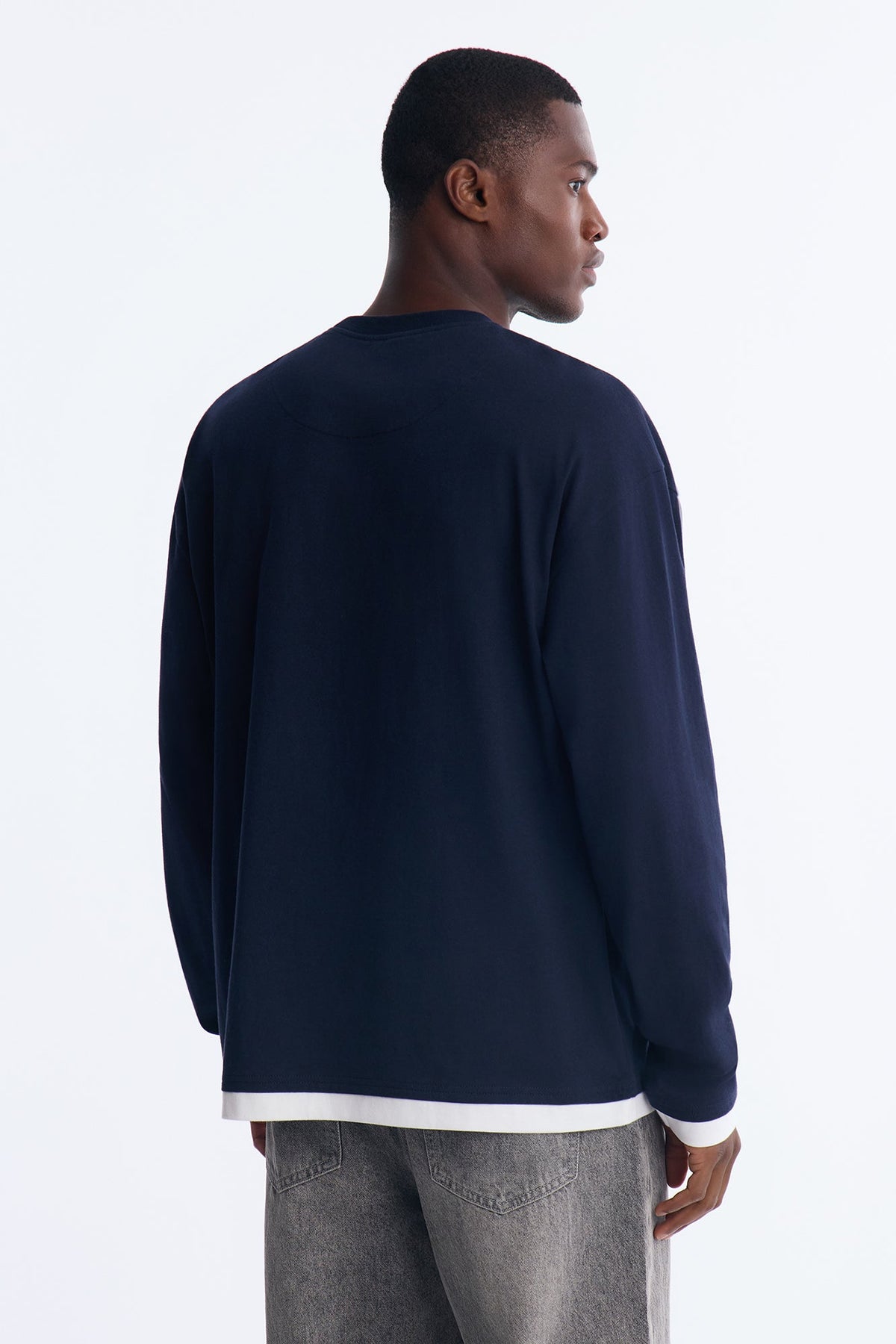 Layered Oversized Long Sleeve Tee - Navy