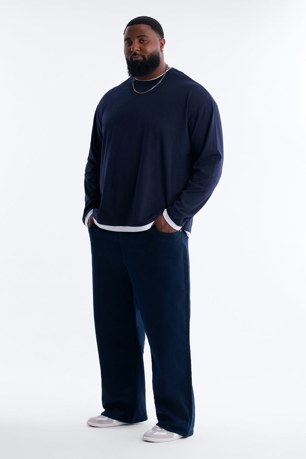 Layered Oversized Long Sleeve Tee - Navy