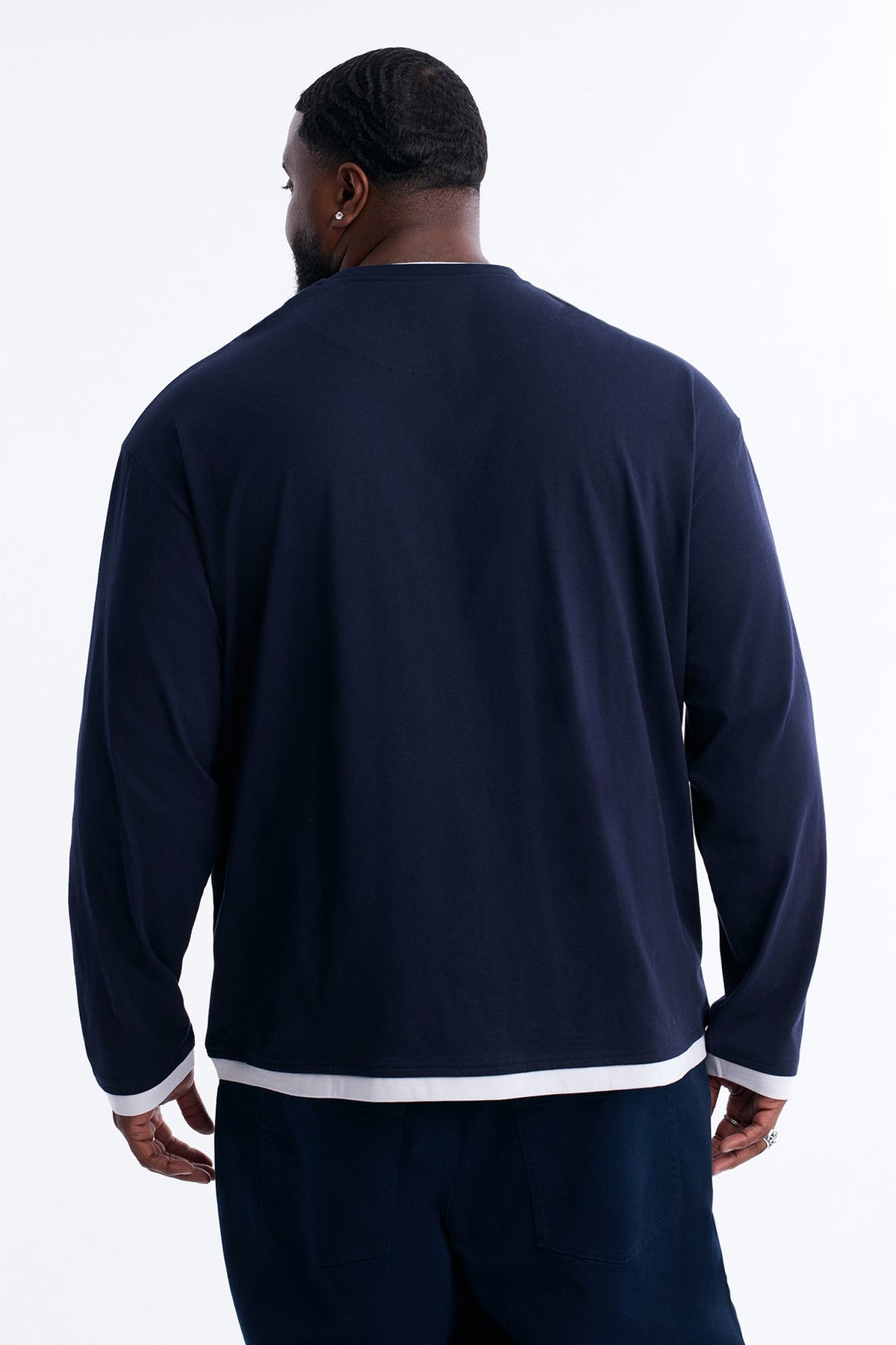 Layered Oversized Long Sleeve Tee - Navy