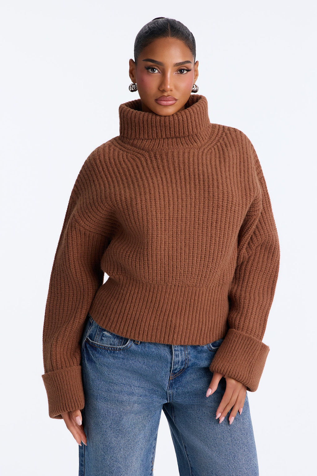 Fall Muse Chunky Funnel Neck Sweater - Mocha