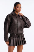 Paige Faux Leather Skirt Set - Brown