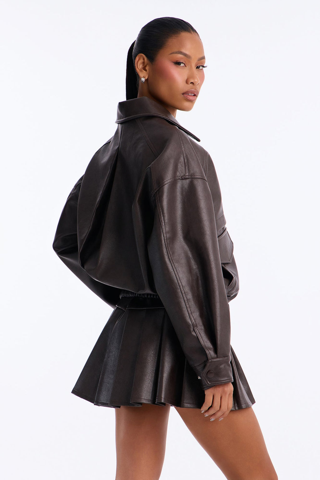 Paige Faux Leather Skirt Set - Brown