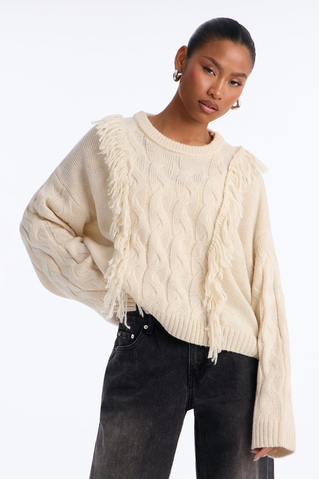 Maple Kiss Fringe Pullover Sweater - Oatmeal