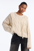 Maple Kiss Fringe Pullover Sweater - Oatmeal