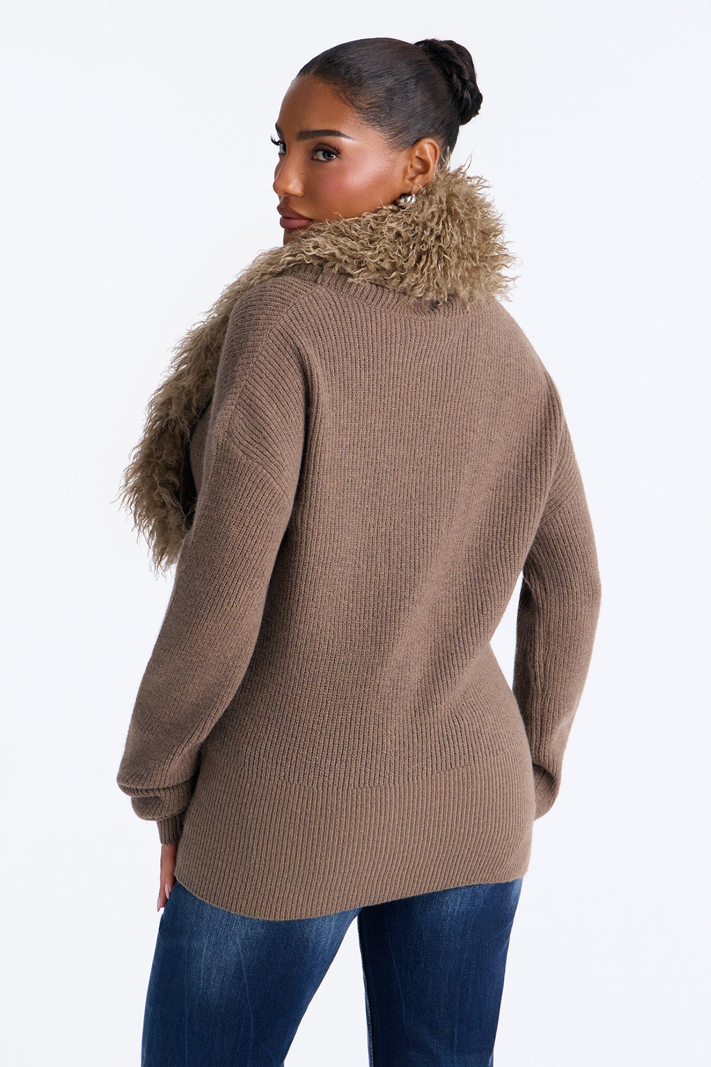Gentle Winds Faux Fur Pullover Sweater - Mocha