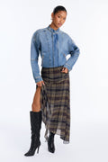 Amira Chiffon Plaid Midi Skirt - Olive/combo