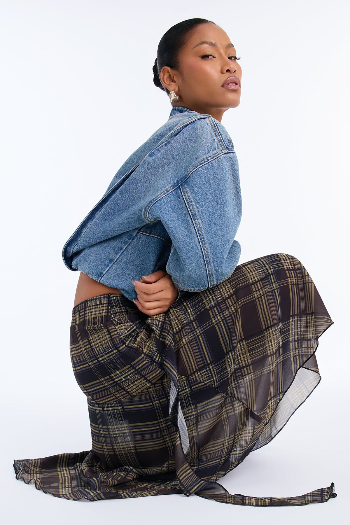 Amira Chiffon Plaid Midi Skirt - Olive/combo