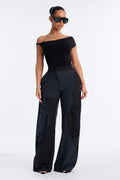 Annie Asymmetrical Pinstripe Paneled Barrel Trouser - Navy/combo