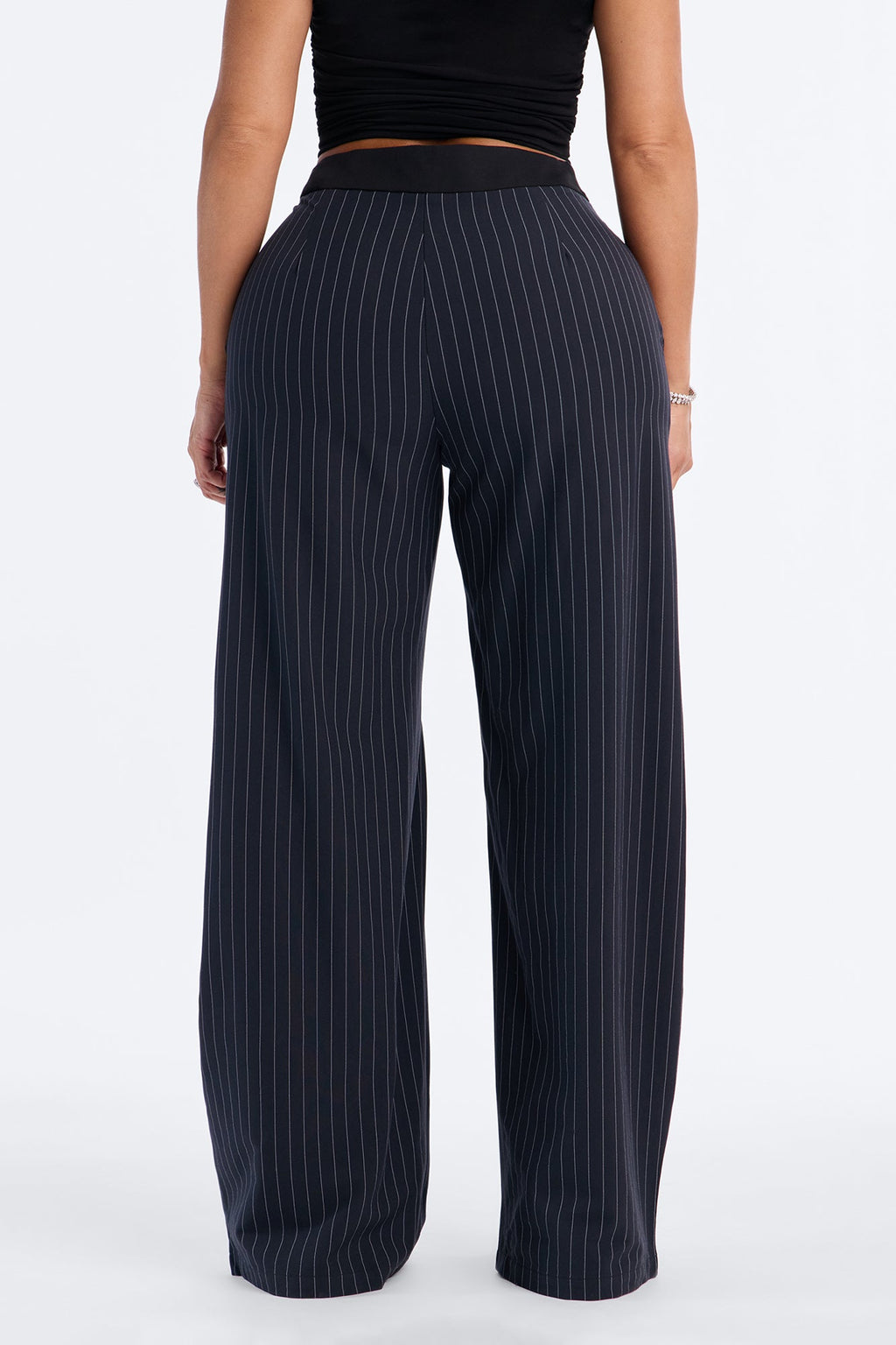 Annie Asymmetrical Pinstripe Paneled Barrel Trouser - Navy/combo