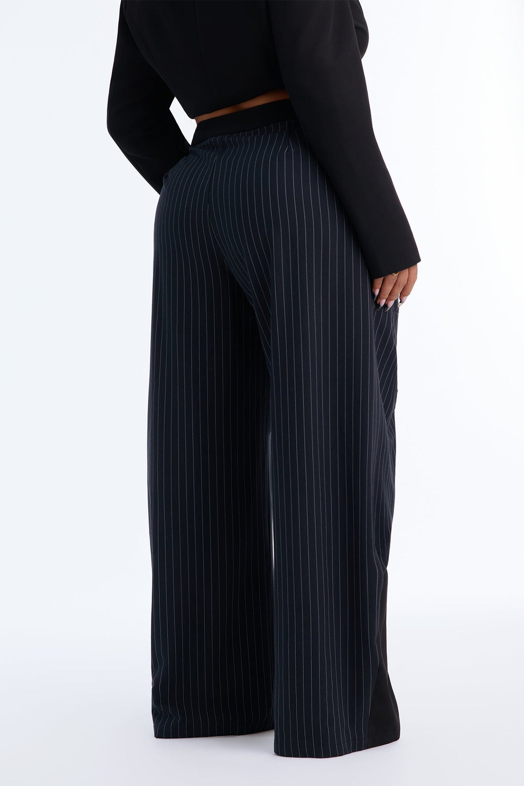 Annie Asymmetrical Pinstripe Paneled Barrel Trouser - Navy/combo