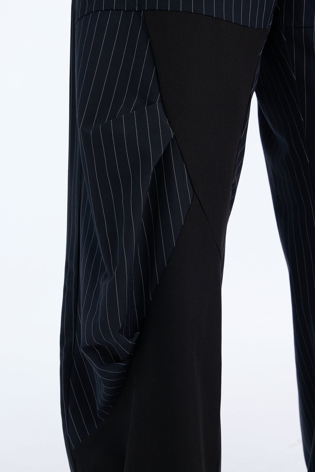 Annie Asymmetrical Pinstripe Paneled Barrel Trouser - Navy/combo