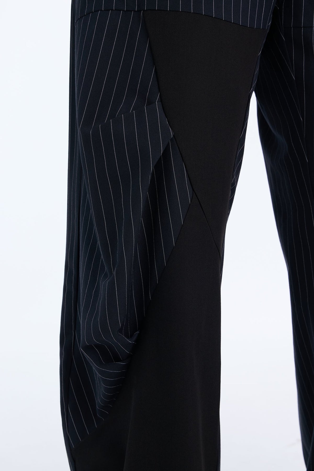 Annie Asymmetrical Pinstripe Paneled Barrel Trouser - Navy/combo