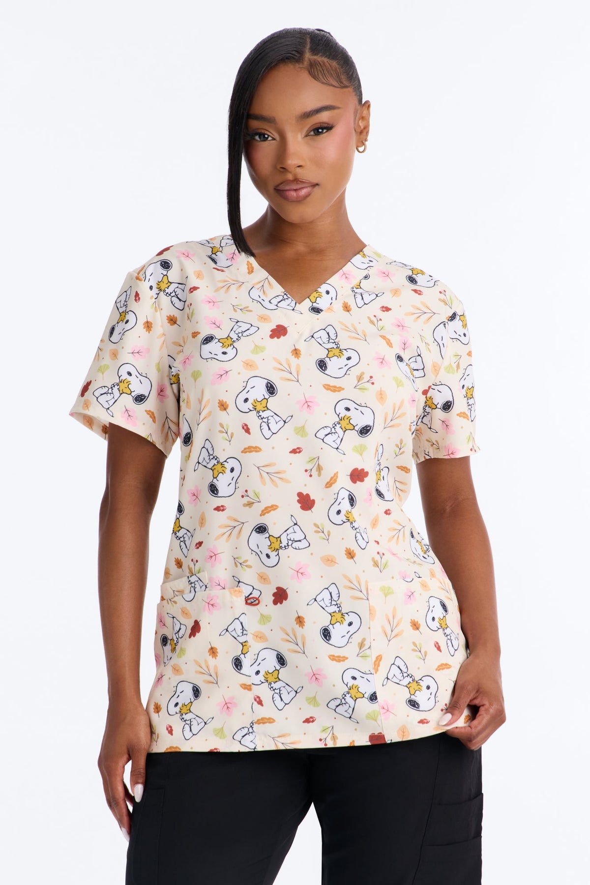 Peanut Fall Co. Snoopy Uniform Scrub Top - Cream