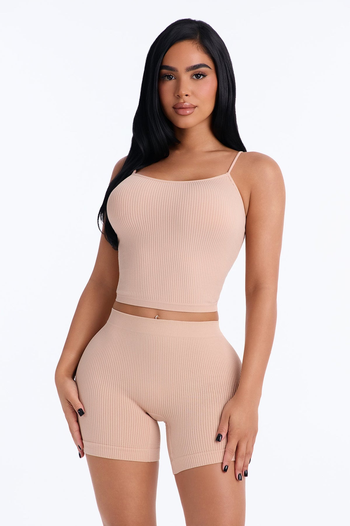 Seamless Ribbed Biker Short Panty - Nude