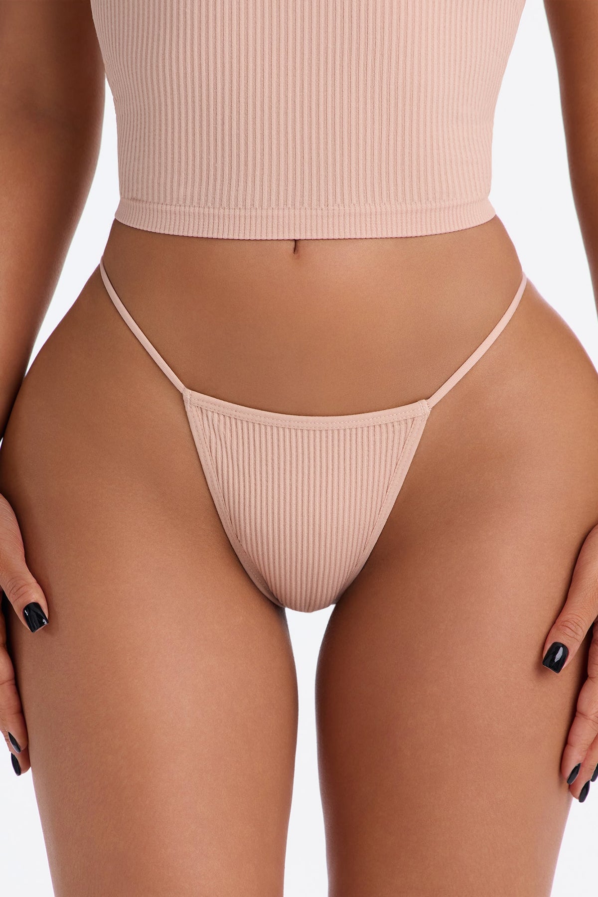 Seamless Ribbed Comfort Thong Panty - Nude
