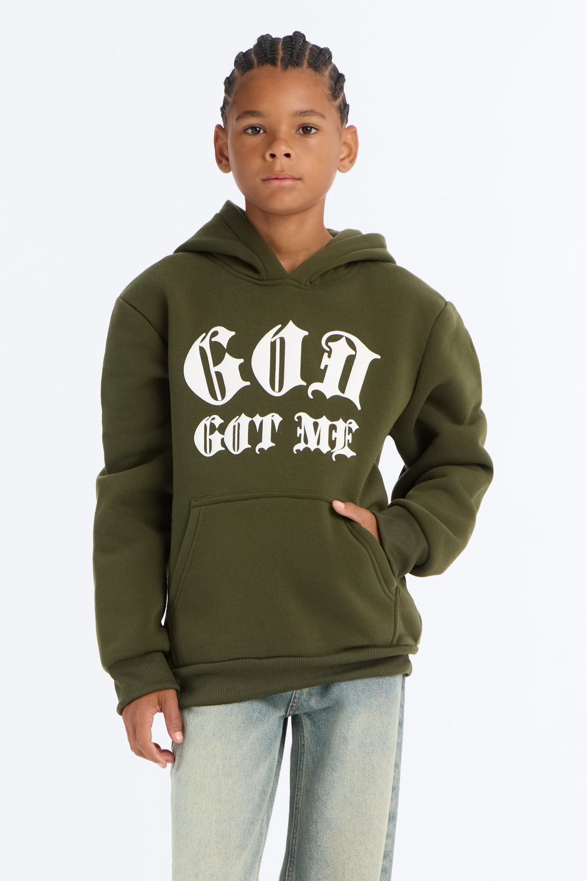 Mini God Got Me Hoodie - Olive