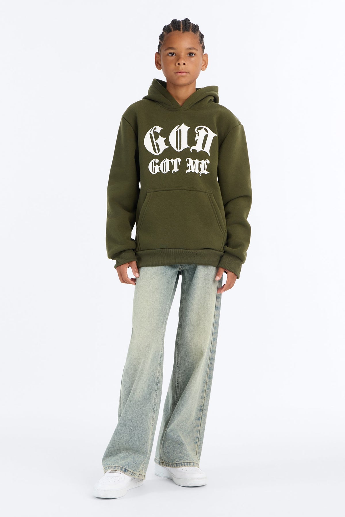 Mini God Got Me Hoodie - Olive