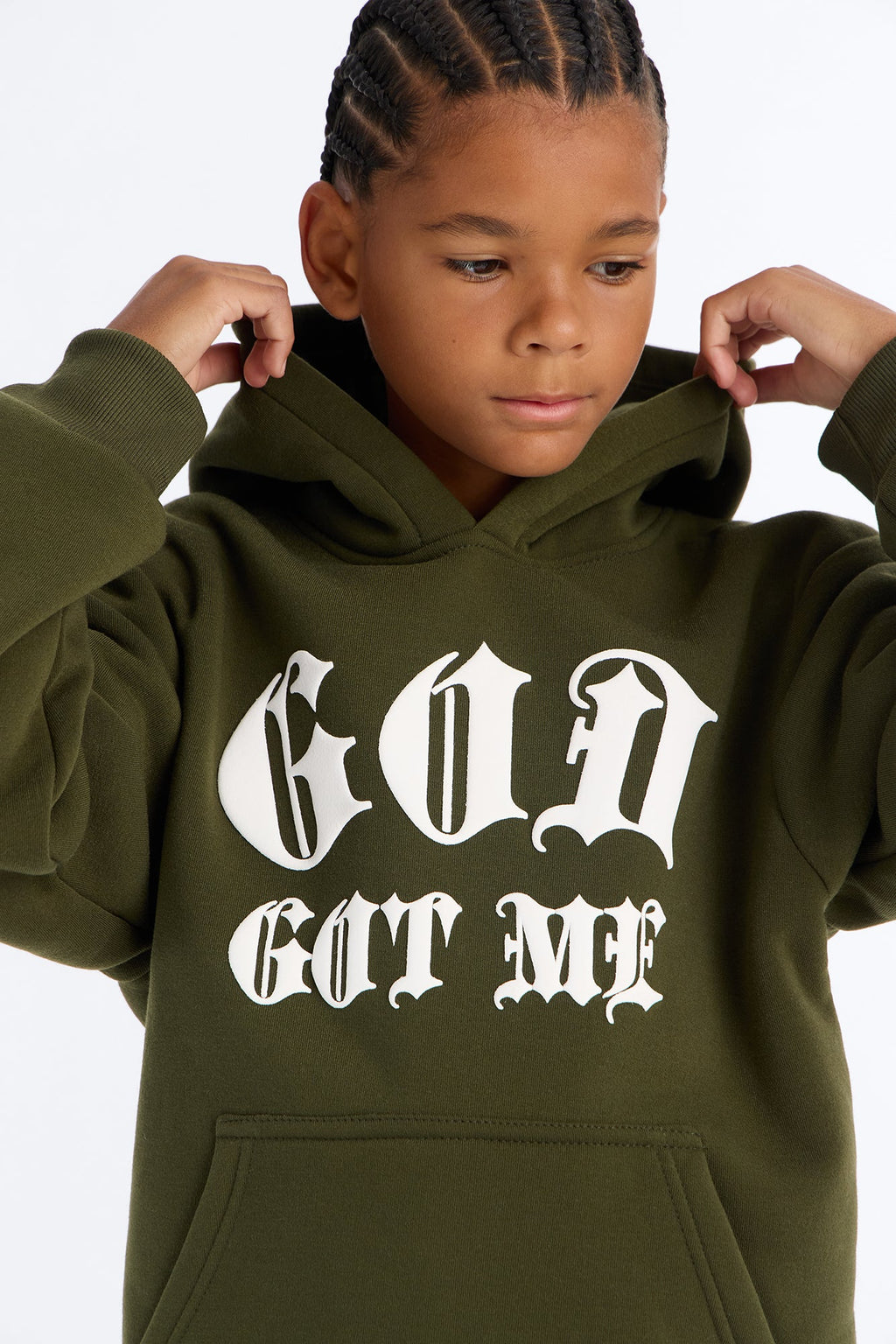 Mini God Got Me Hoodie - Olive