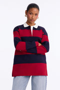 Katie Rugby Striped Polo - DarkRed