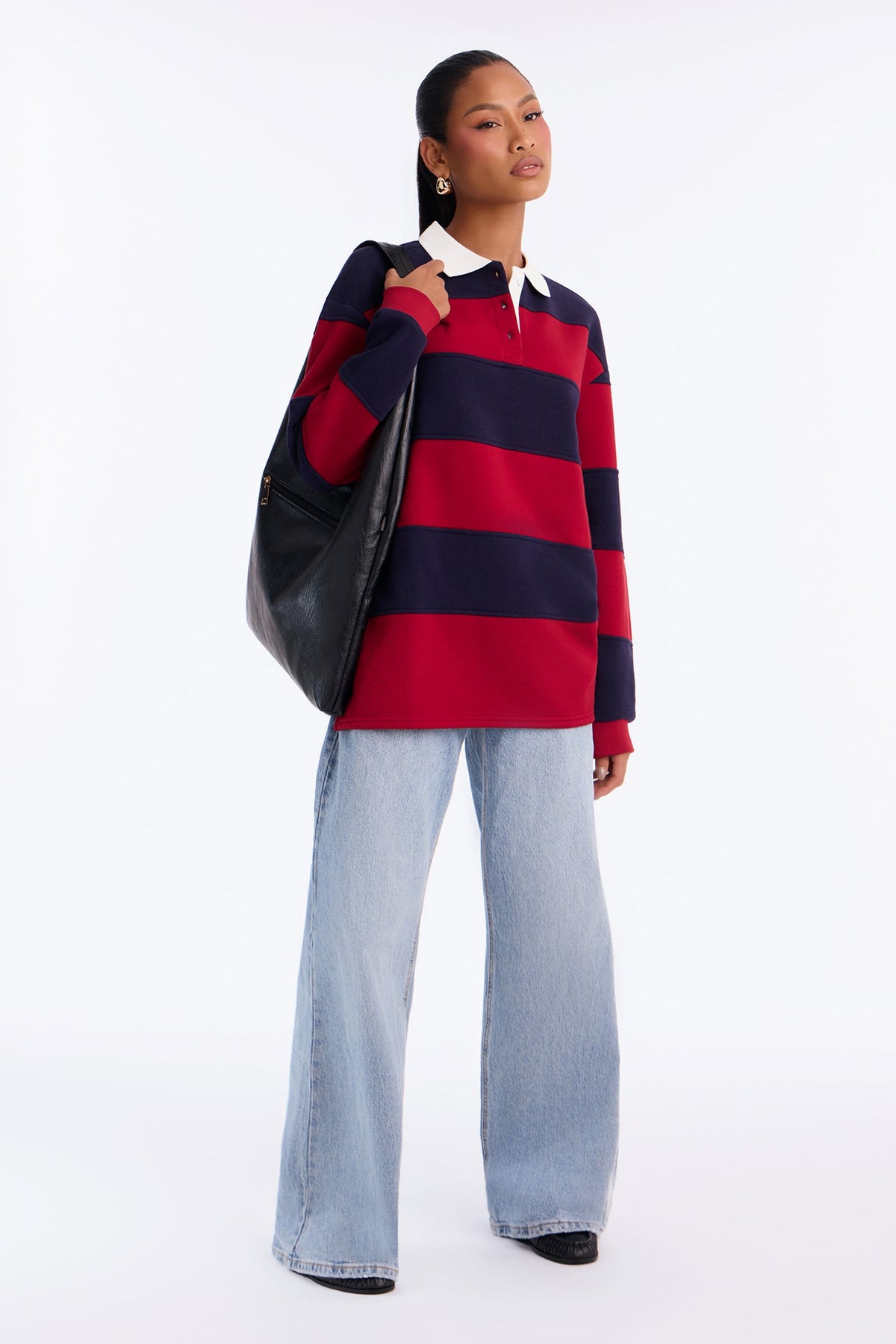 Katie Rugby Striped Polo - DarkRed