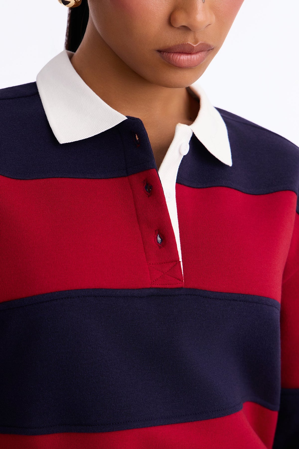Katie Rugby Striped Polo - DarkRed