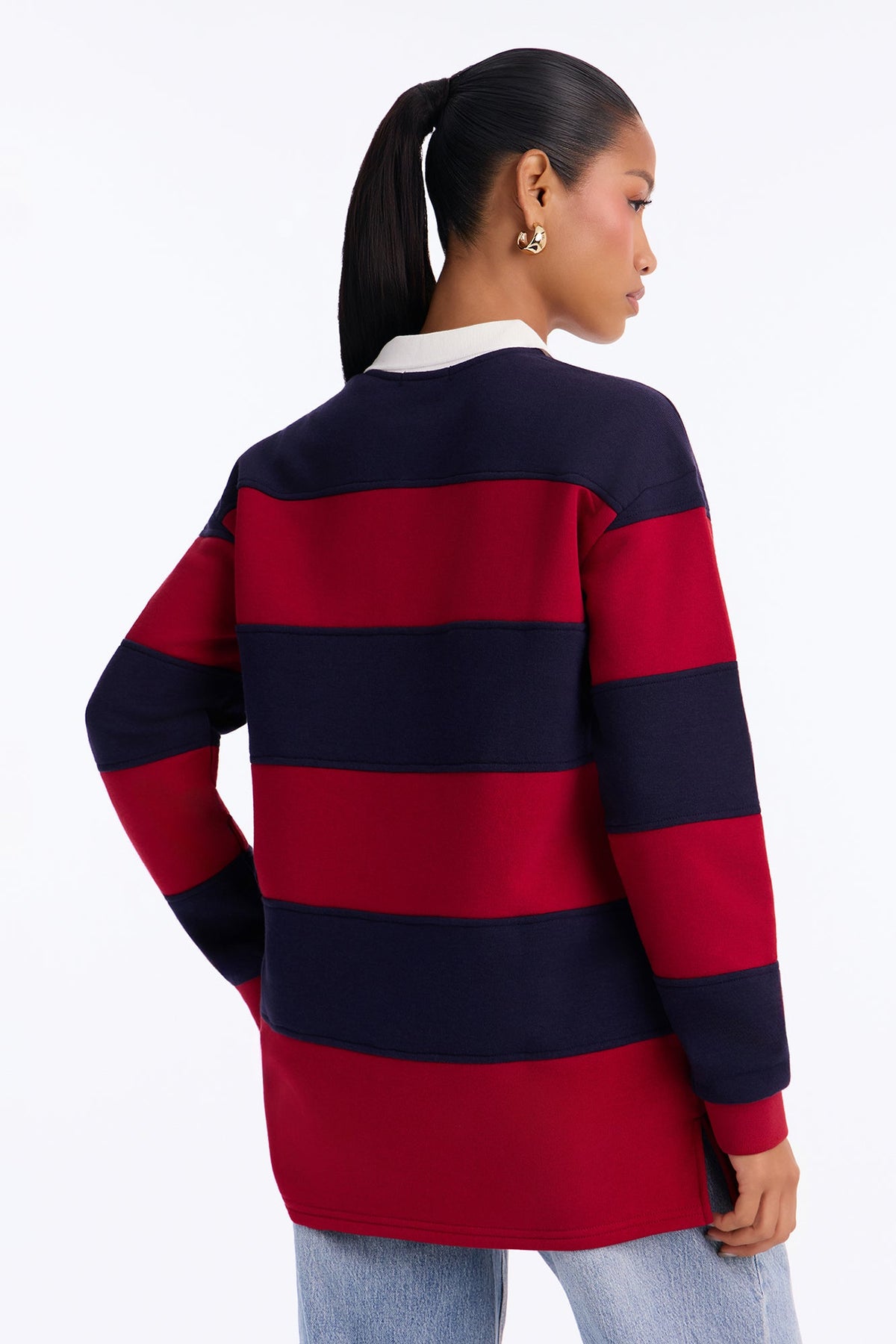 Katie Rugby Striped Polo - DarkRed